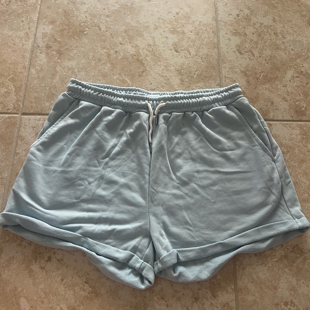 Women’s Light Blue Drawstring Lounge Shorts - SHEIN Size XL (US 12 / EU 44)